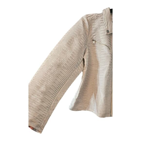 Dennis Basso Womens 20W Faux Leather Moto Jacket White Textured Full Zip - Picture 3 of 10